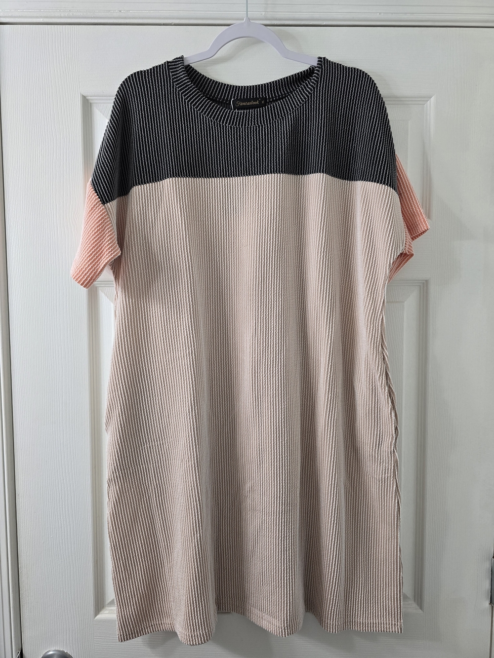 NWT Viral Tiktok Casual Colorblock Ribbed Midi Dress - Charcoal & Tan - XL